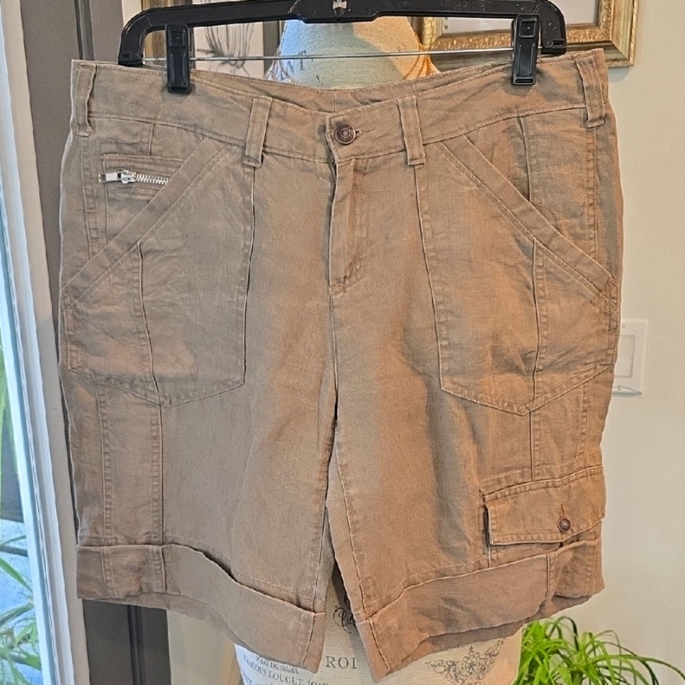 GAP Tan Linen Cargo Shorts Relaxed Fit